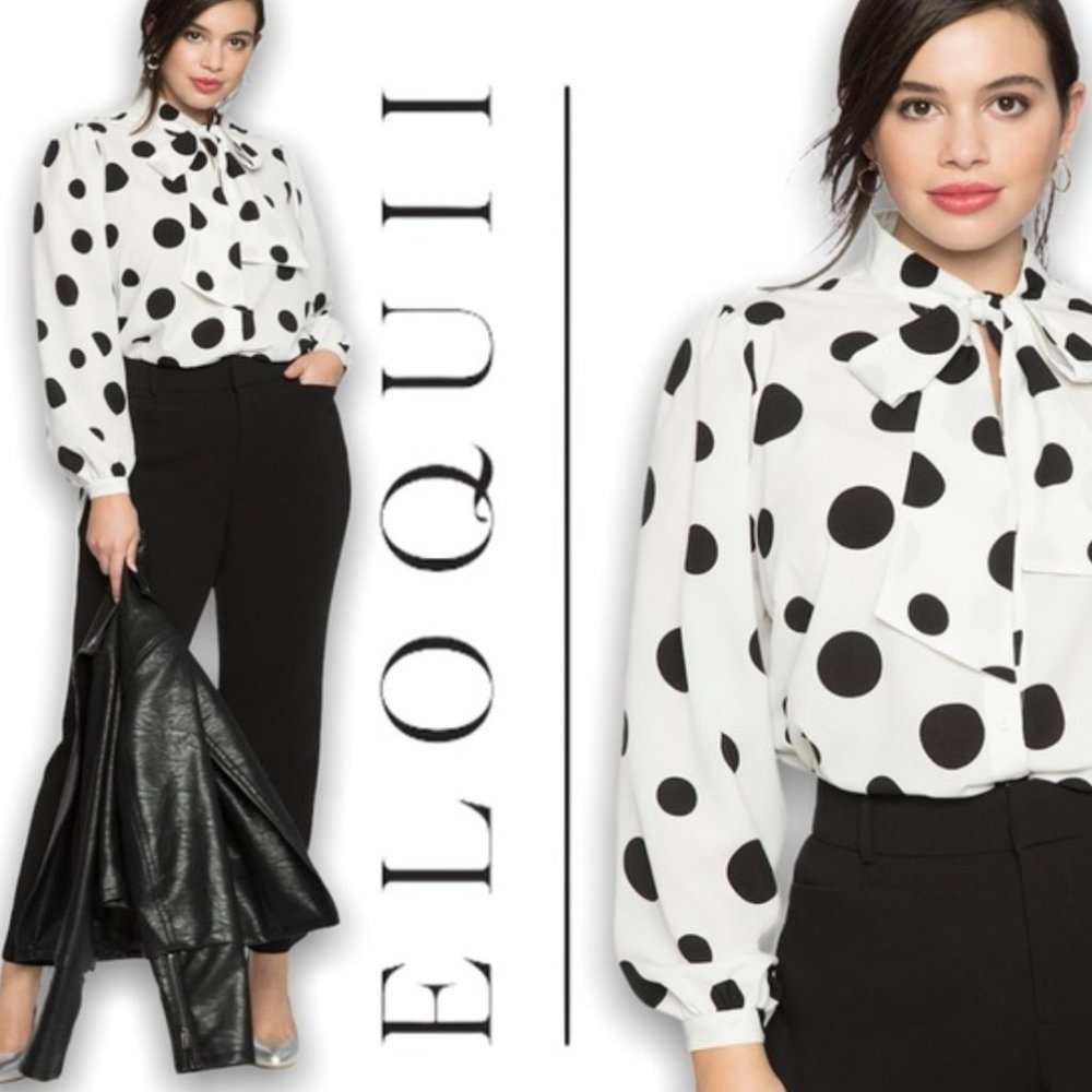 Polka Dot Tie Neck Blouse